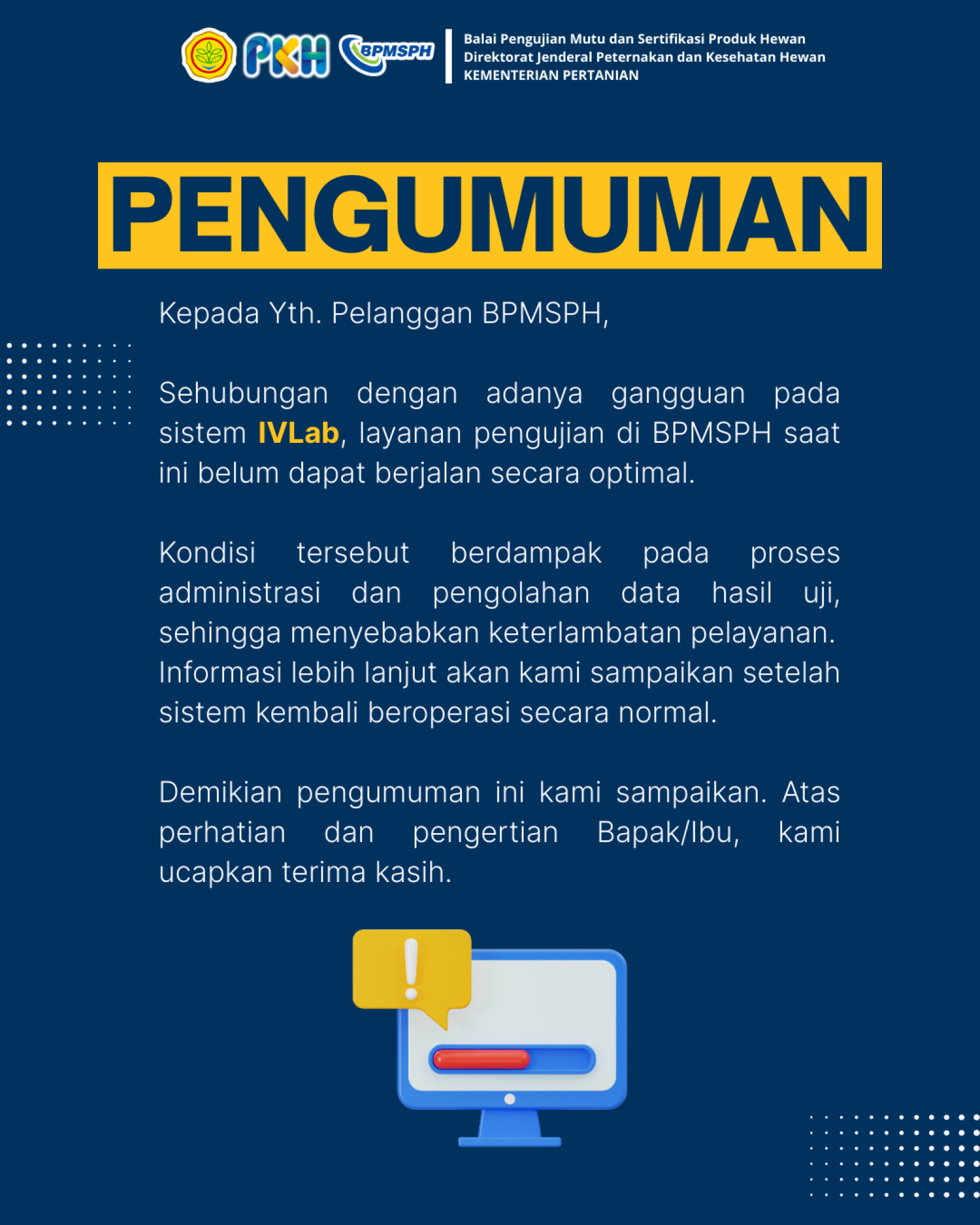 Pengumuman Gangguan Layanan IVLab