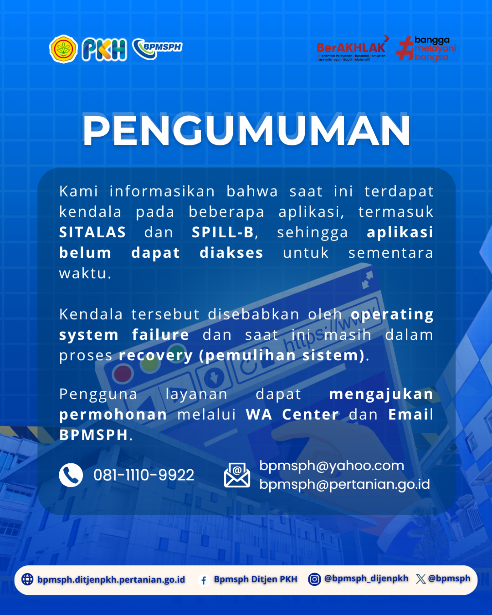 Pengumuman Kendala Aplikasi SITALAS dan SPILLB